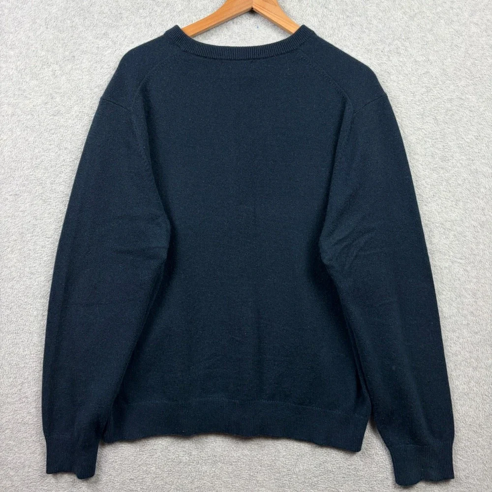 Lands End Sweater Mens Large Navy Blue 100% Cashmere V Neck Pullover Cozy Soft